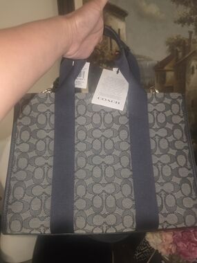 Coach Signature Jacquard Tote in Navy/Gray